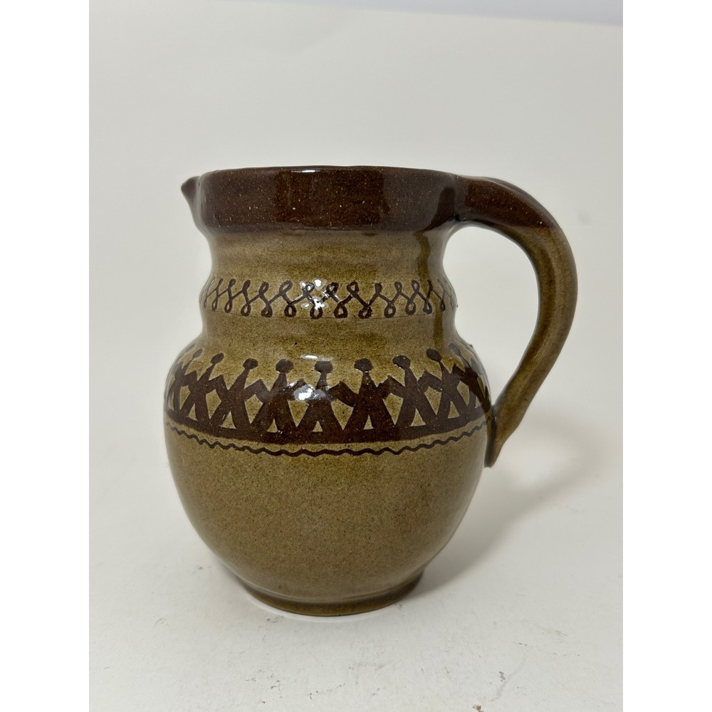 Emma Dziguzi 1974 Toronto Studio Pottery Pitcher Brown Green Glazed Stoneware